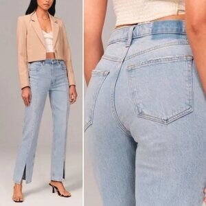 Abercrombie & Fitch Size 27 90s Straight Ultra High Rise Front Slit Jeans Blue